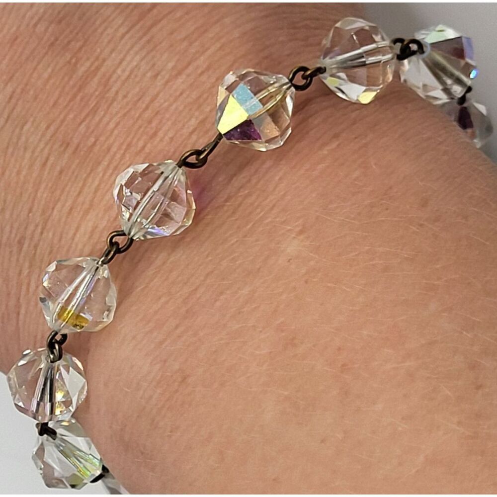 Vintage 60s AB Crystal Faceted Bracelet 7.5in